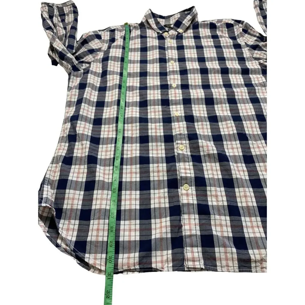 BANANA REPUBLIC Red White Blue Plaid Soft Wash Slim Fit Button Up Shirt XL Mens